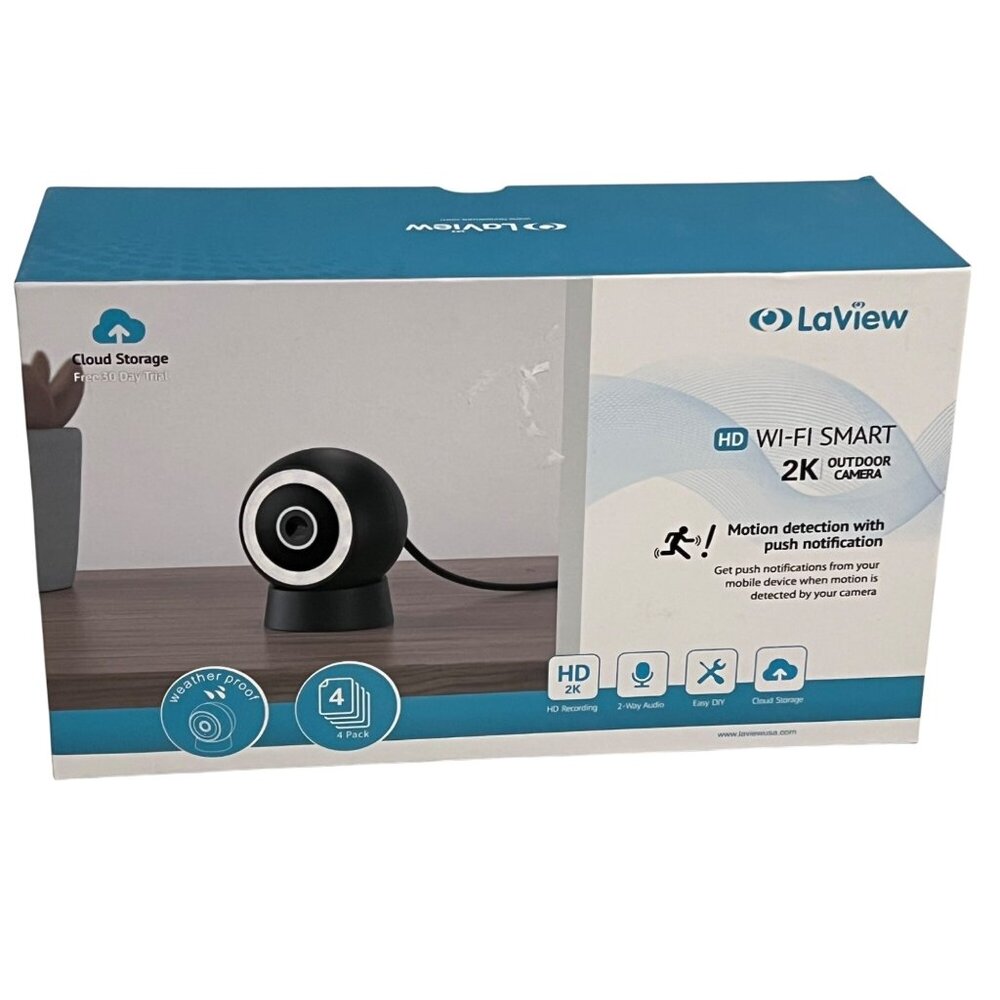 LaView 4MP Wi-Fi Smart 2K Outdoor Security Camera Set Motion Detection 4 Pack